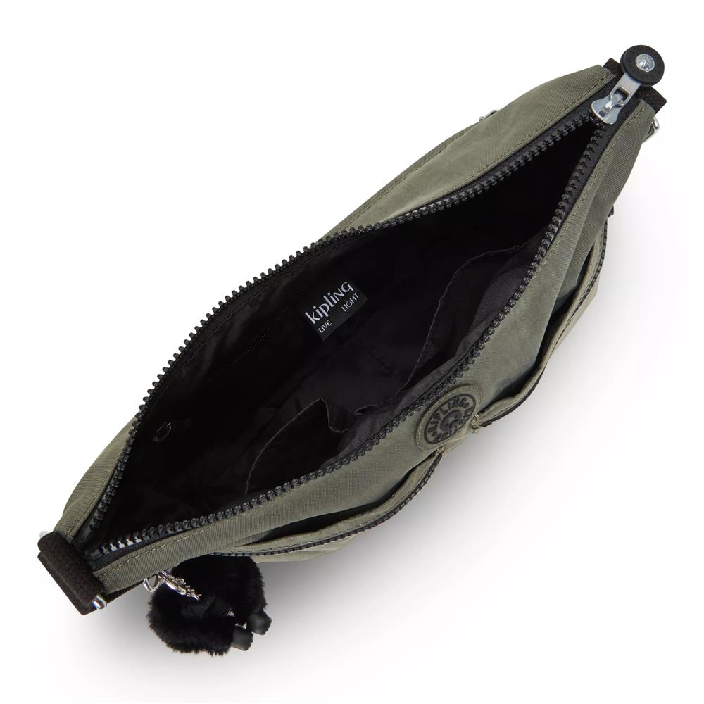Kipling IZELLAH, mittelgroße Schultertasche, Green Moss (grün), Umhängetasche mit viel Stauraum
