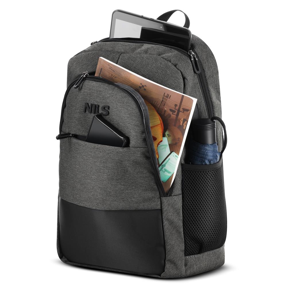 NILS City Rucksack 18L Grau - Laptoprucksack mit USB- und USB-C-Anschlüssen Arbeit Uni Alltag
