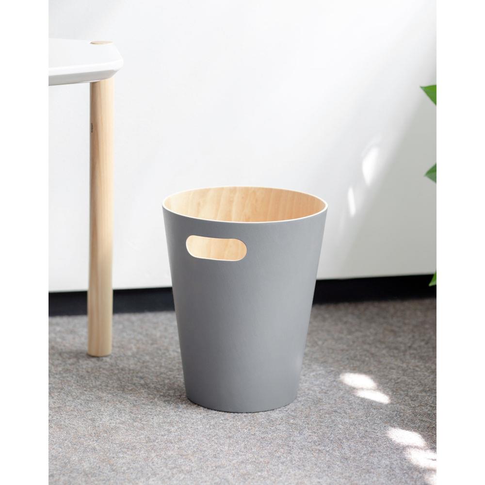 Umbra Woodrow Abfalleimer, Grau/Holz, 7,5 Liter, Zweifarbiger Papierkorb