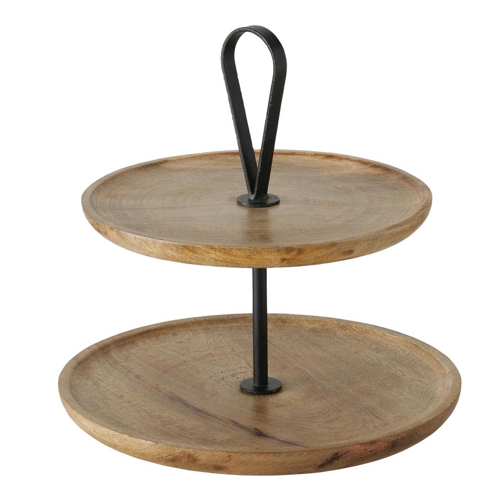 BOLTZE Etagere Kabir 35cm 2-stöckig Holz mit Griff für Dekoration Elegantes Skandinavisch Design
