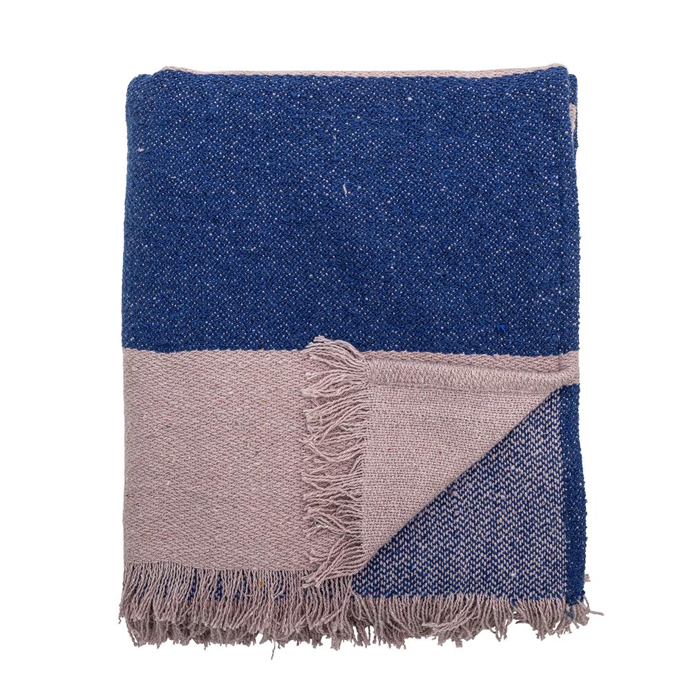 Bloomingville Cadeo Decke blau 160x130 cm aus recycelter Baumwolle – Wohndecke Kuscheldecke