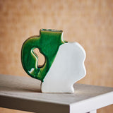 Bloomingville River Vase grün - Steingut Vase skulptural Gesicht Design für Wohnzimmer Deko