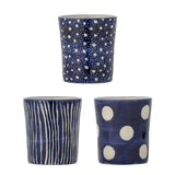 Bloomingville Minoa Tasse blau 190 ml aus Steingut – stapelbares 3er Set für Küche & Tischdeko