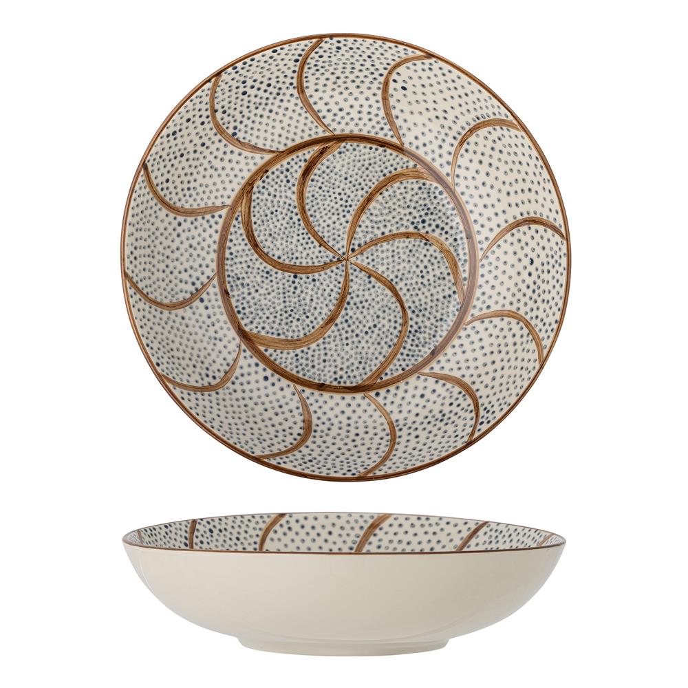 Bloomingville Heikki Schale – große Steingutschale, handbemalt in Braun & Blau, Ø 32 cm