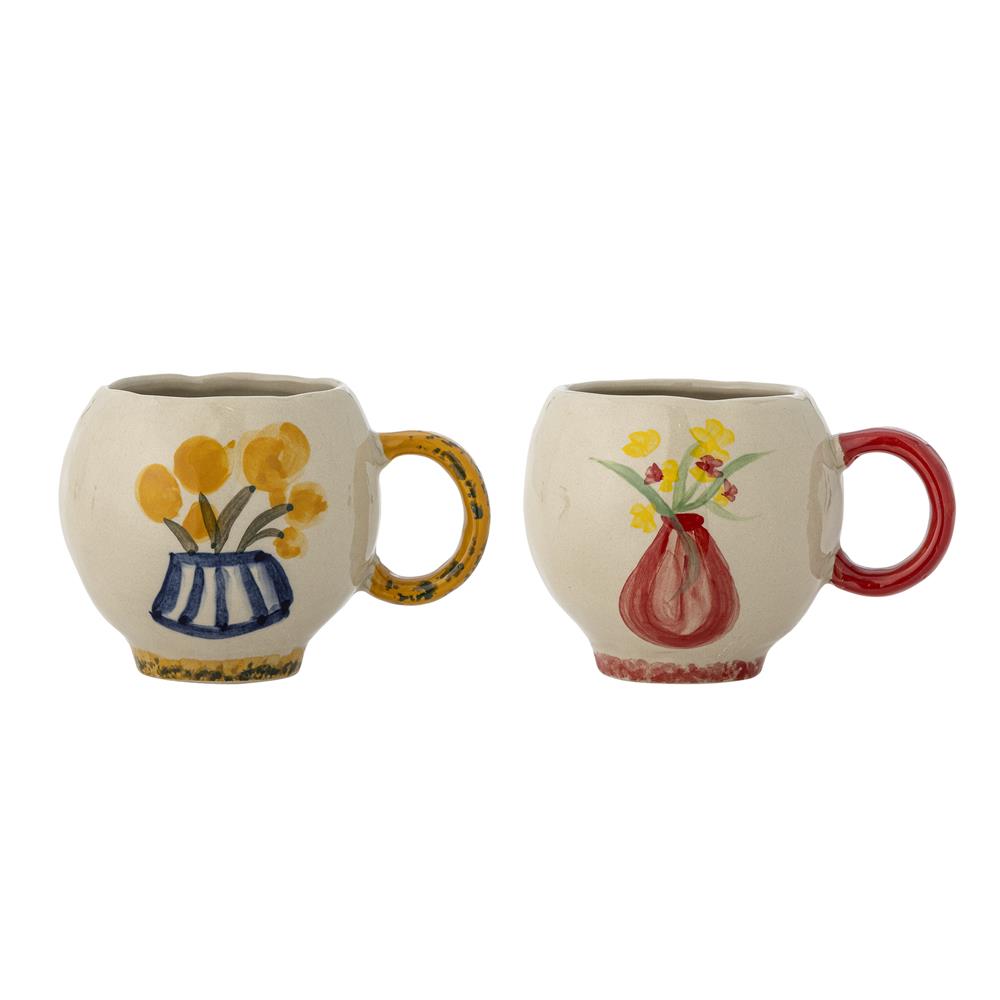 Bloomingville Hiba Tasse 2er Set bunt - Steingut Tassen mit Blumenmotiv für Küche & Kaffee