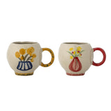 Bloomingville Hiba Tasse 2er Set bunt - Steingut Tassen mit Blumenmotiv für Küche & Kaffee