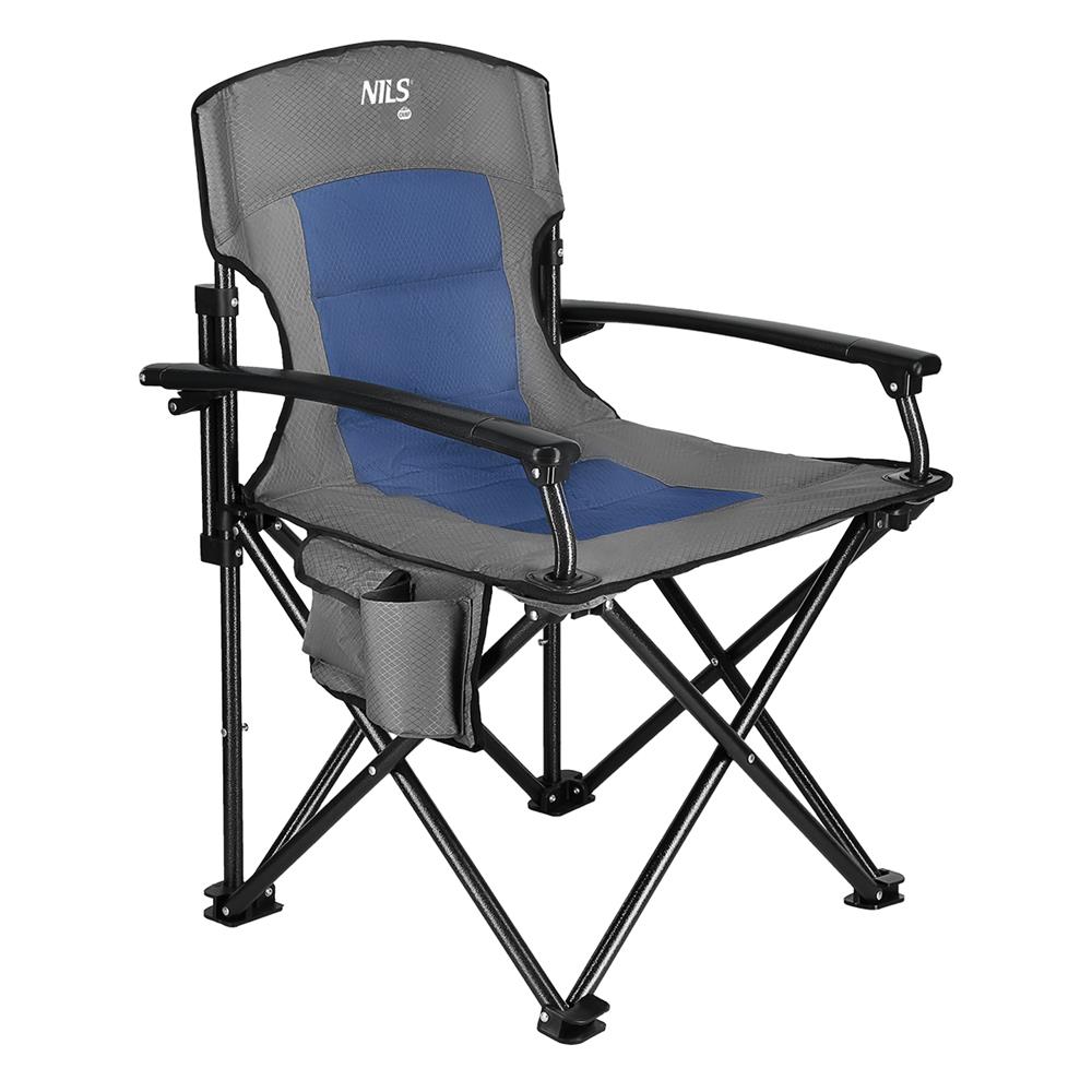 NILS CAMP Campingstuhl Blau - gepolsterter Klappstuhl mit Tasche für Camping, Garten & Angeln