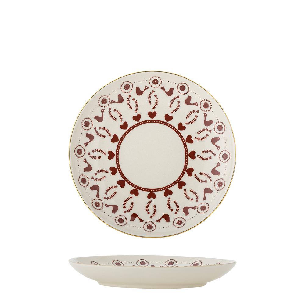 Bloomingville Jolly Weihnachtsteller, Rot, Steingut 16 cm mit Weihnachtsmotiv