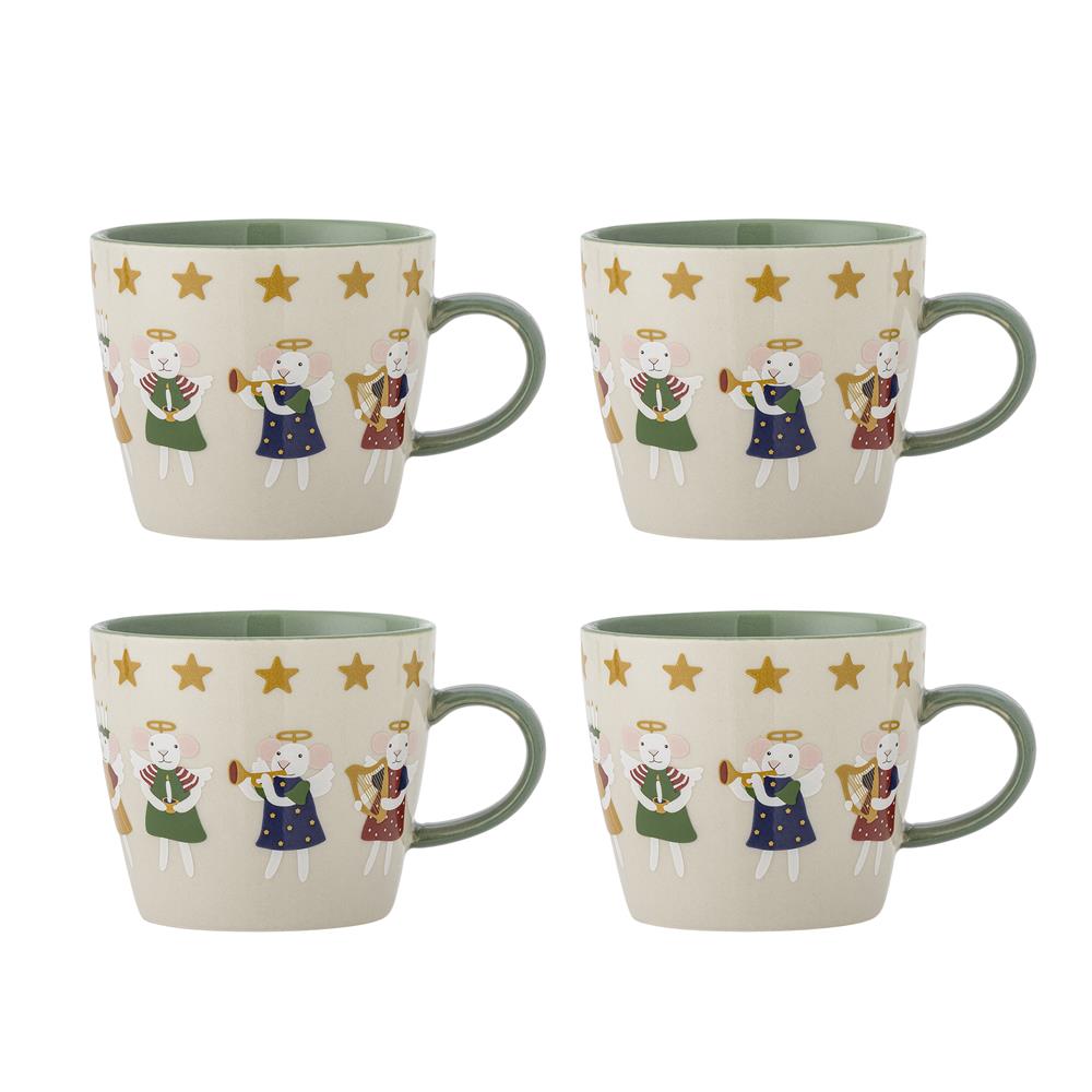 Bloomingville Peo Tasse Natur Steingut 4er Set Weihnachtstassen 300 ml