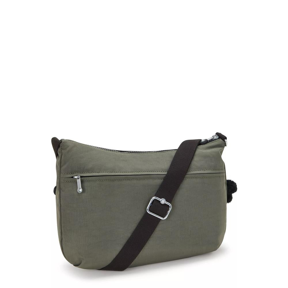 Kipling IZELLAH, mittelgroße Schultertasche, Green Moss (grün), Umhängetasche mit viel Stauraum