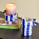 Bloomingville Caty Kerzenhalter aus Steingut in Blau – Katzen Kerzenhalter Set für Wohnzimmer