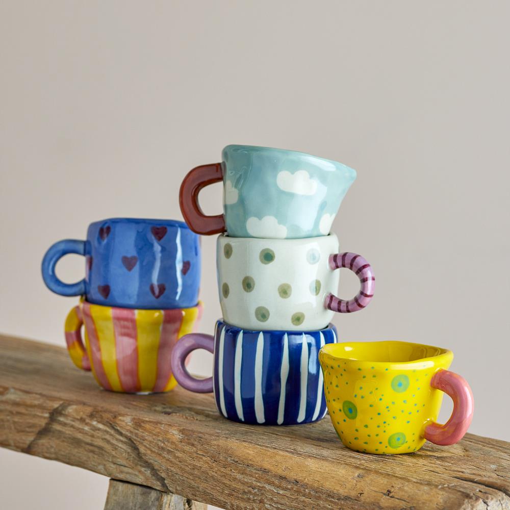 Bloomingville Nini Tasse Blau Steingut D6,5xH5 cm – handbemalte Mini-Tasse