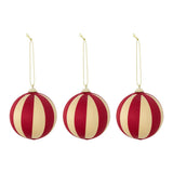 Bloomingville Wynn Weihnachtskugeln, Rot, 3er Set Christbaumschmuck mit Streifen