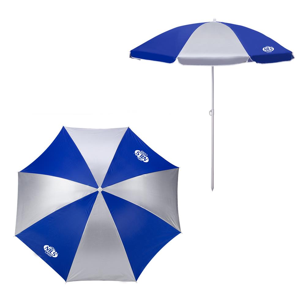 NILS CAMP Strandschirm blau-weiß UV Schutz SPF40 für Strand Camping Garten