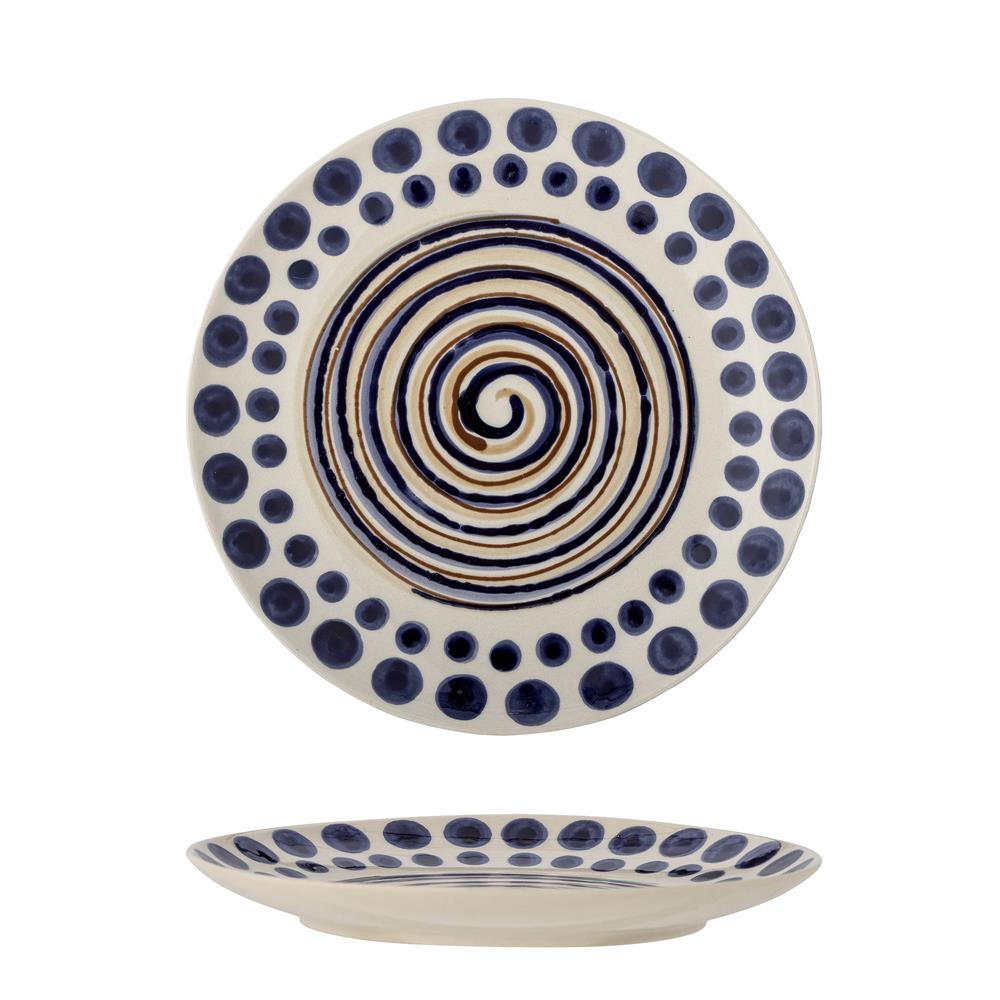 Bloomingville Shama Teller, Blau/Braun, Steingut, 20,5 cm, mit handbemaltem Muster