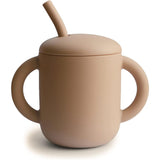 Mushie Silikon-Trinklernbecher mit Strohhalm, Natural, BPA-frei