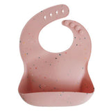 Mushie Silikon-Lätzchen, Powder Pink Confetti, mit Auffangschale, BPA-frei