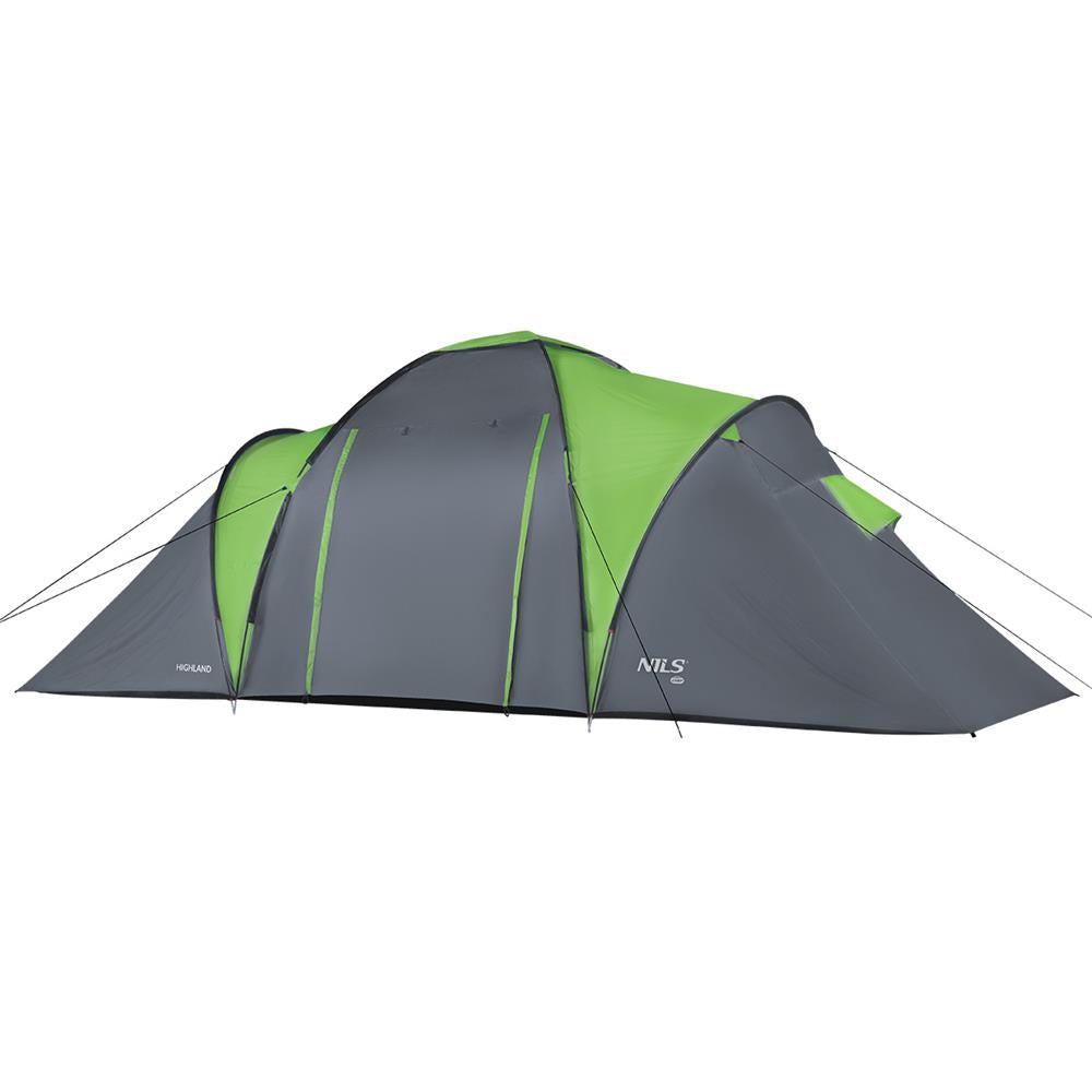 NILS CAMP Highland Zelt für 6 Personen Grau-Grün - großes Familienzelt mit Vorraum für Camping & Outdoor