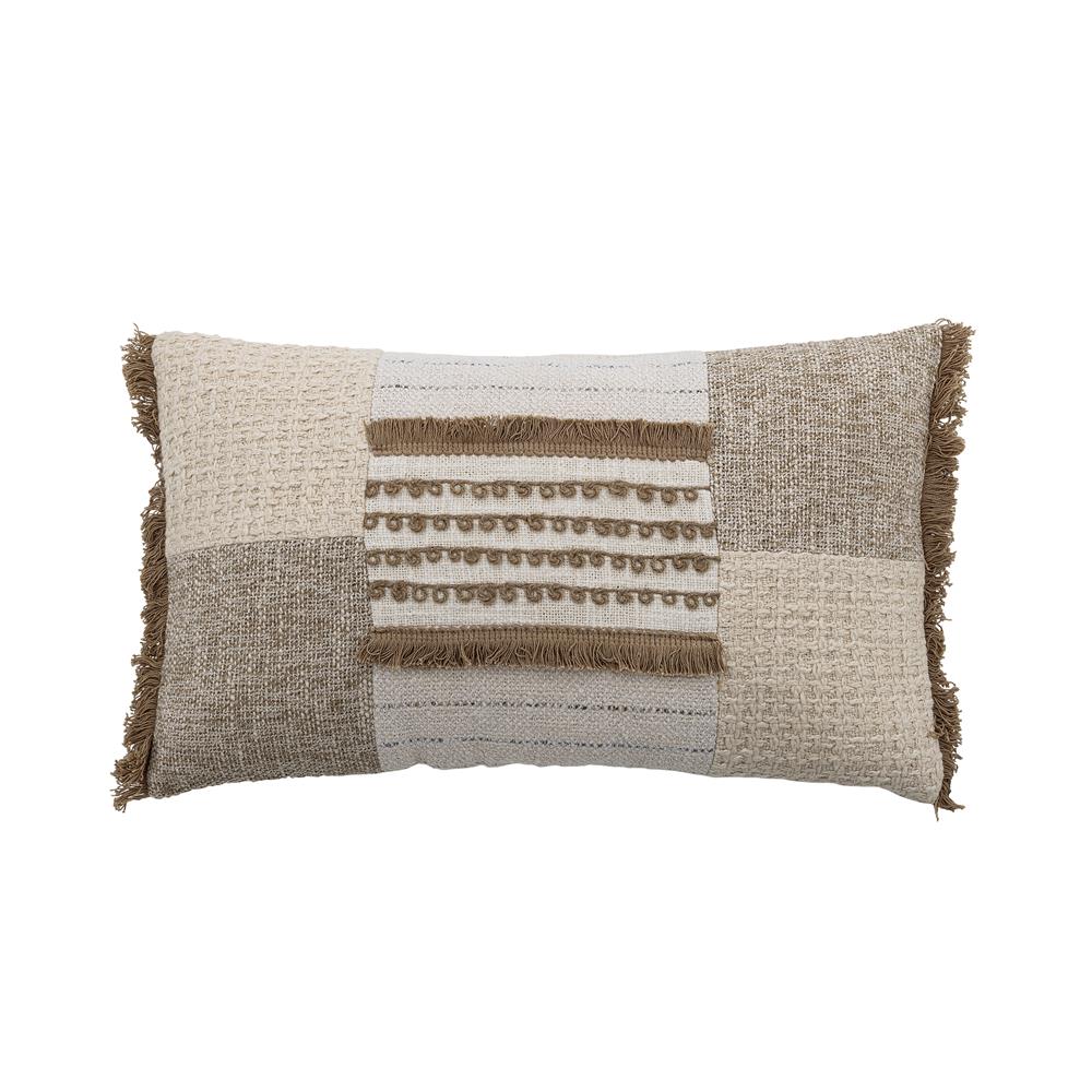 Bloomingville Cinta Kissen natur - Baumwollkissen mit Fransen Patchwork Sofa Deko