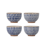 Bloomingville Karine Schalen 4er Set blau Steingut floral Muster 280 ml