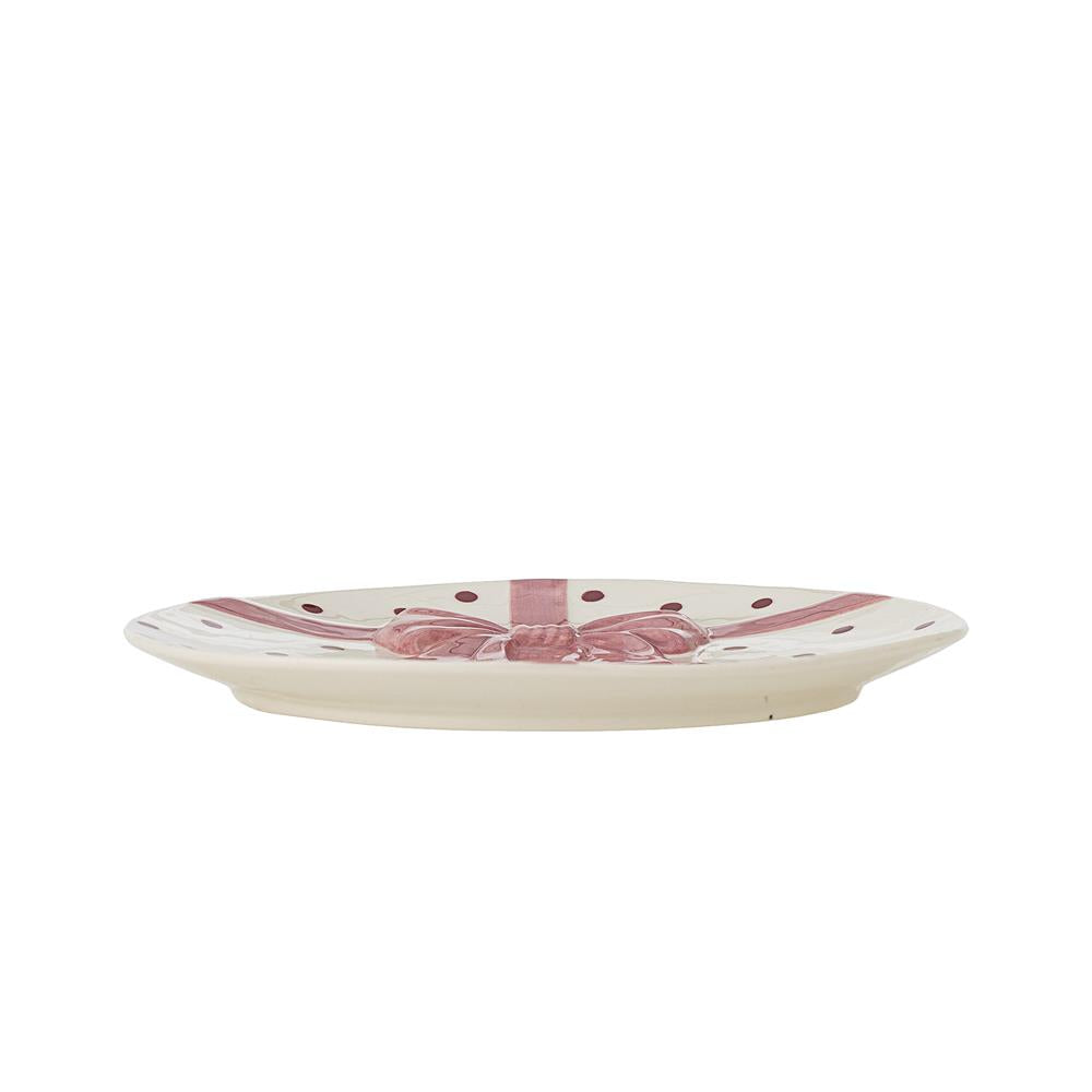 Bloomingville Bowie Teller 4er Set 20,5 cm rosa Steingut mit Schleifenmotiv Dessertteller Weihnachten