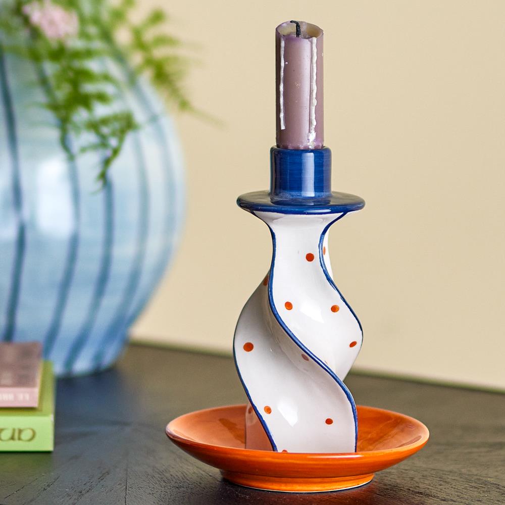 Bloomingville Kairi Kerzenhalter Bunt Steingut D12,5xH15,5 cm – handbemalter Kerzenständer