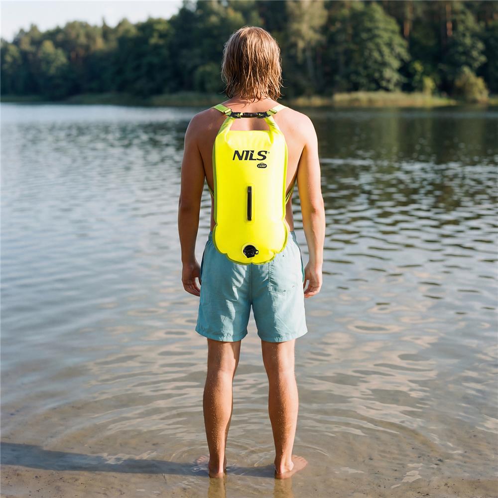 NILS CAMP Schwimmboje 3-in-1 Dry Bag 28L gelb Rucksack für Outdoor Wasser Sport