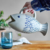 Bloomingville Eimy Krug blau - Fischkrug aus Steingut handbemalt für Küche & Tischdeko