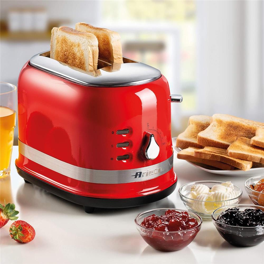 Ariete Moderna Toaster, Rot, 2-Scheiben-Toaster mit 6 Bräunungsstufen, Modernes Design