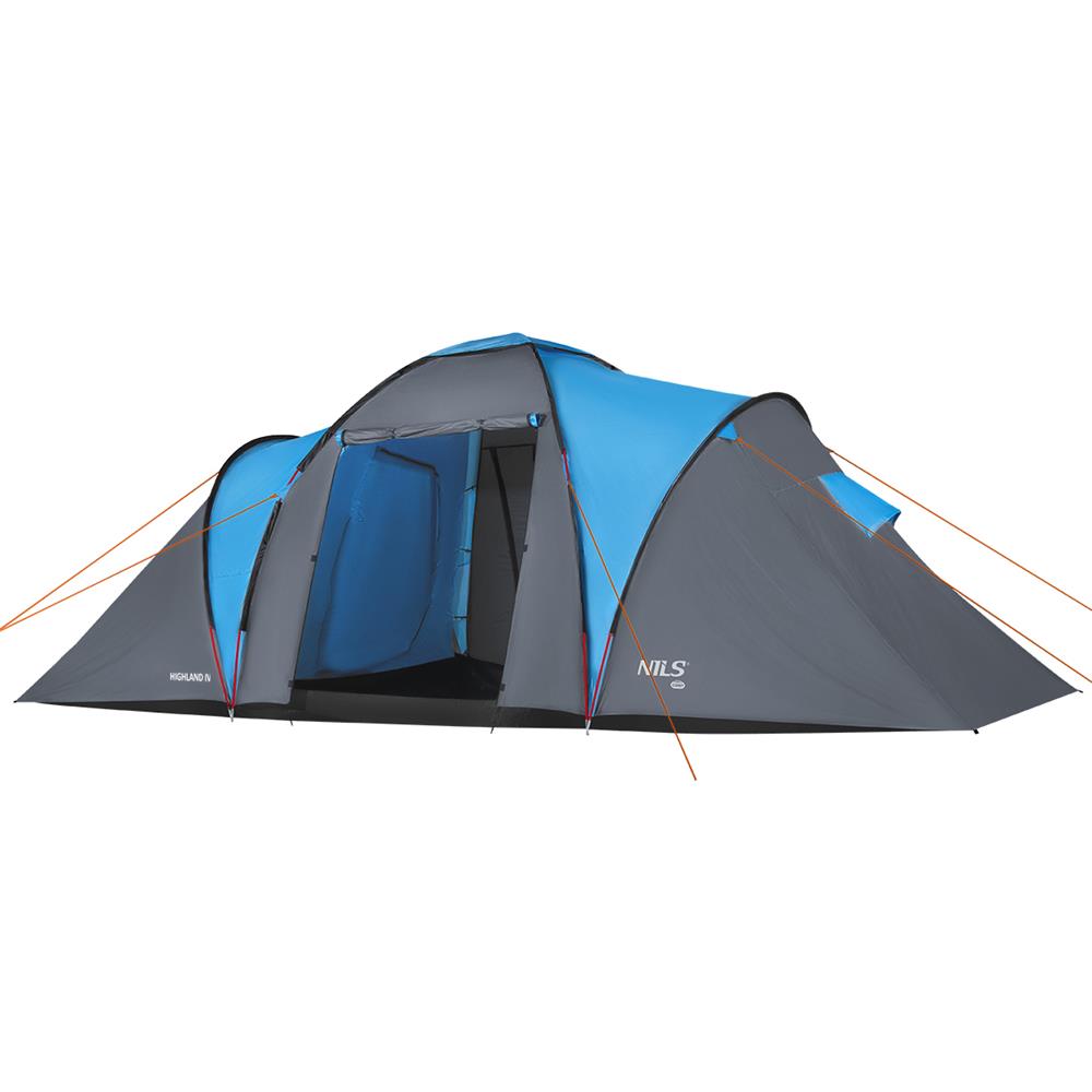 NILS CAMP Highland IV Zelt für 4 Personen Grau-Blau - großes Familienzelt mit Vorraum für Camping & Outdoor