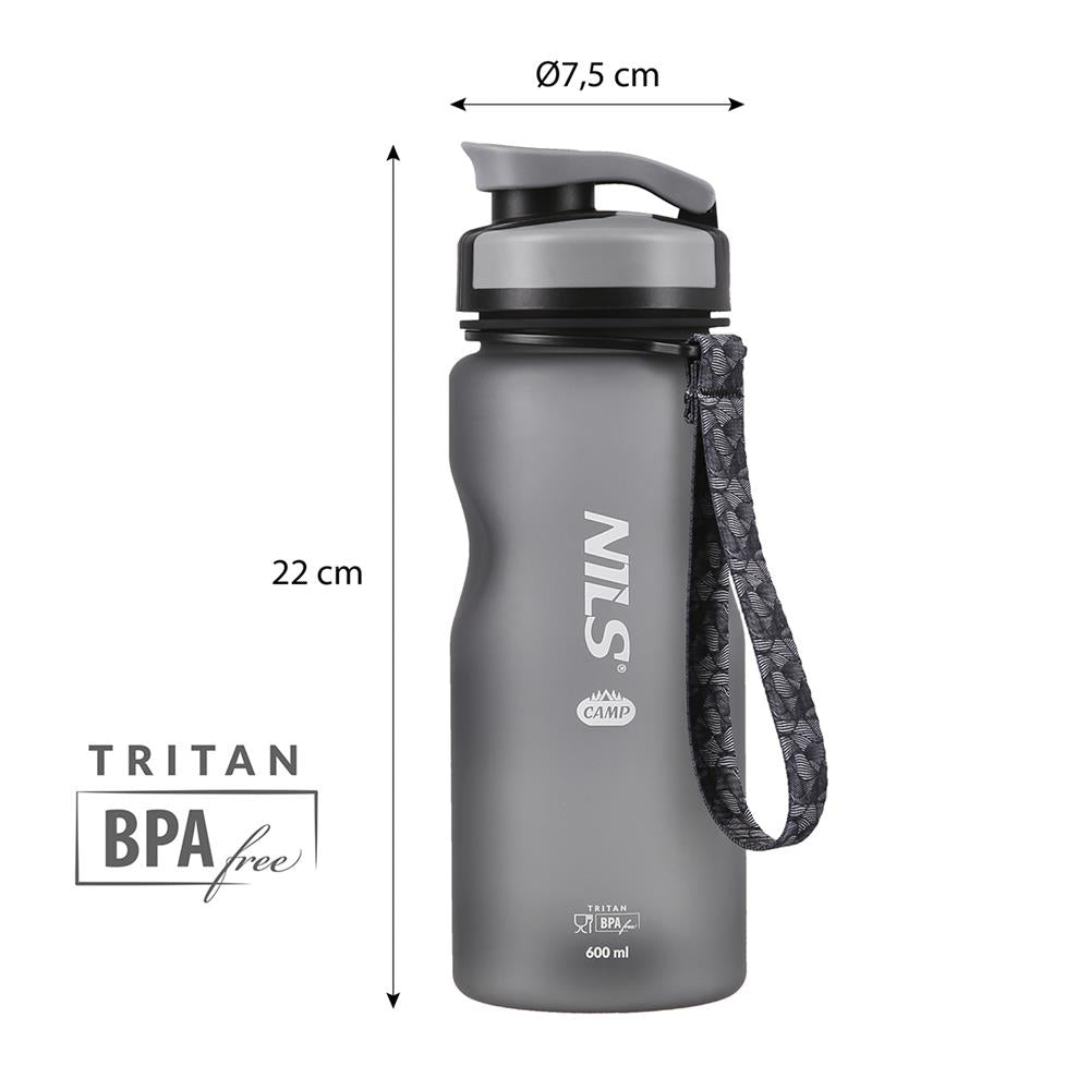 NILS CAMP Trinkflasche Tritan 600 ml schwarz für Camping Outdoor Sport Reisen