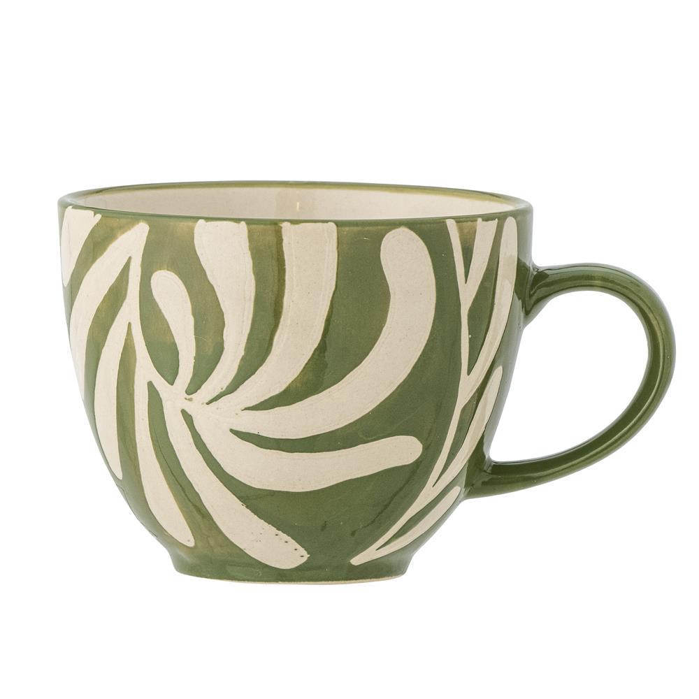 Bloomingville Heikki Tasse – grüne Steingut-Tasse mit geprägtem Muster, 240 ml