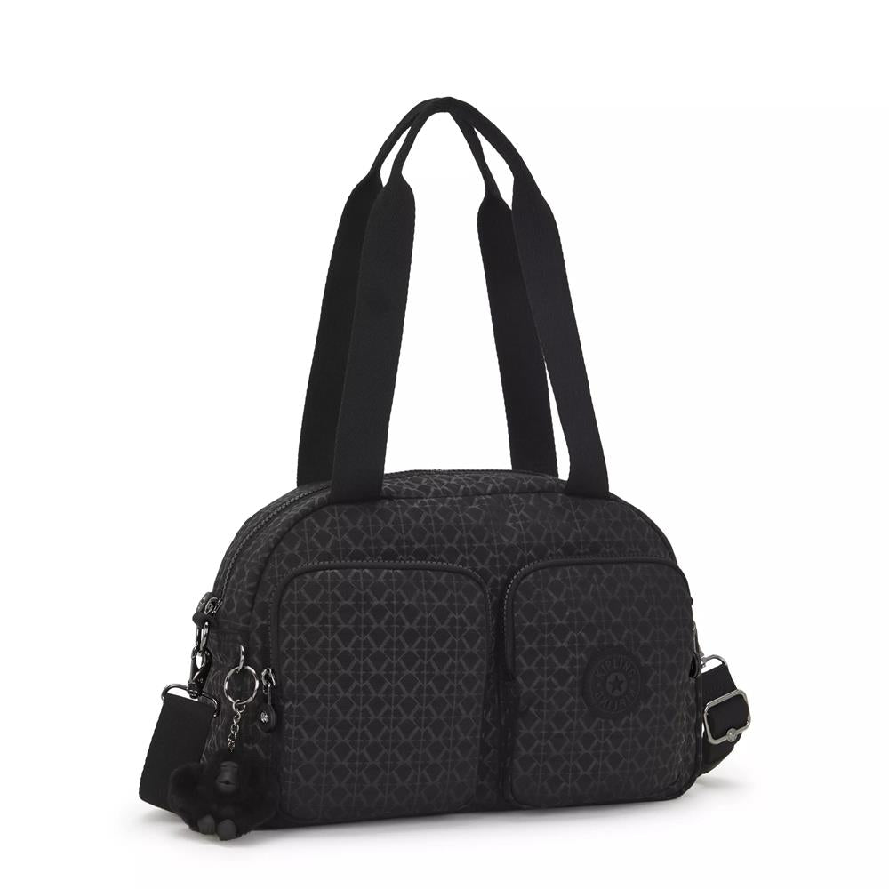 Kipling COOL DEFEA, mittelgroße Umhängetasche, Signature Emb (schwarz), Tasche mit vielen Fächern