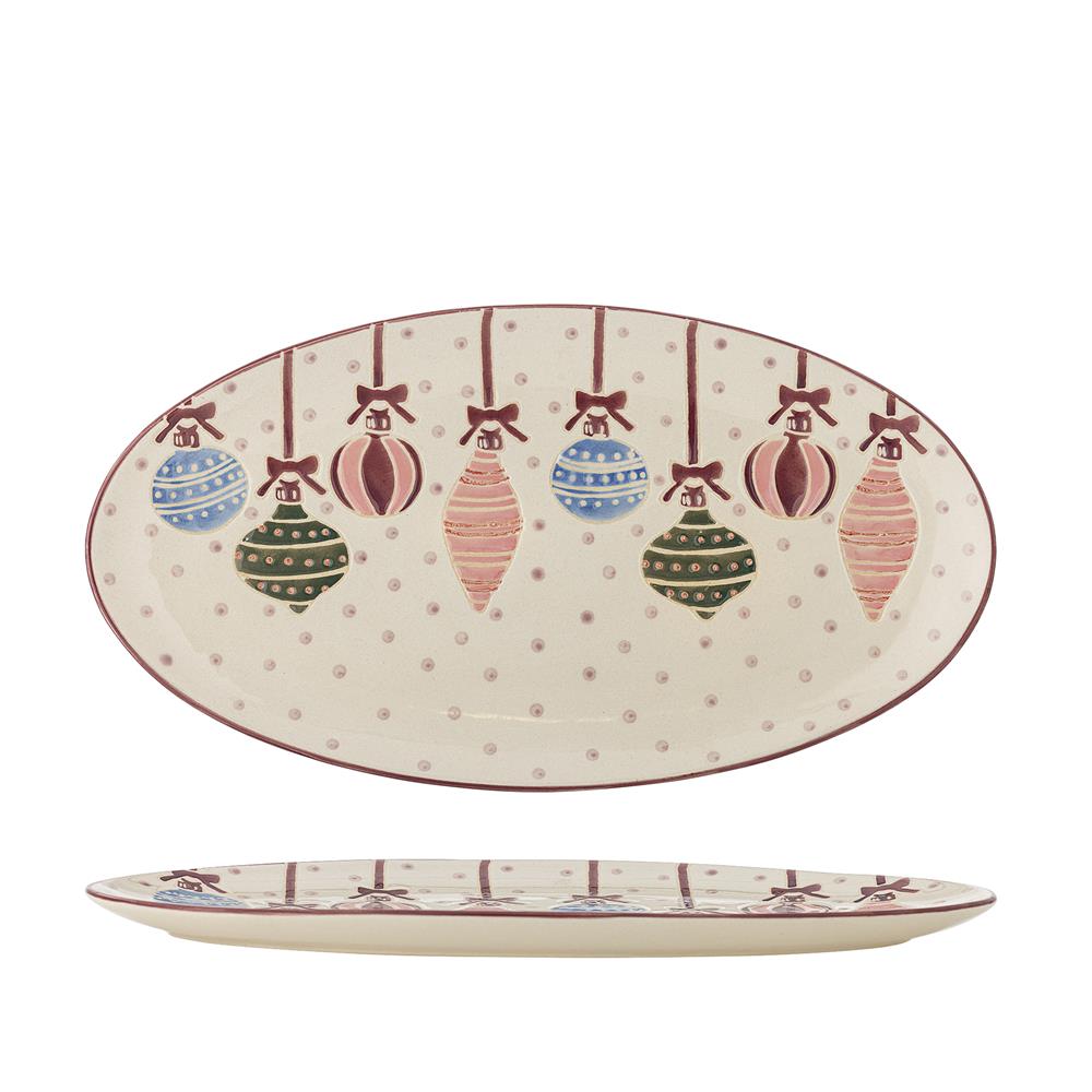 Bloomingville Ornamentia Servierplatte Bunt Steingut Weihnachtsplatte 32 cm