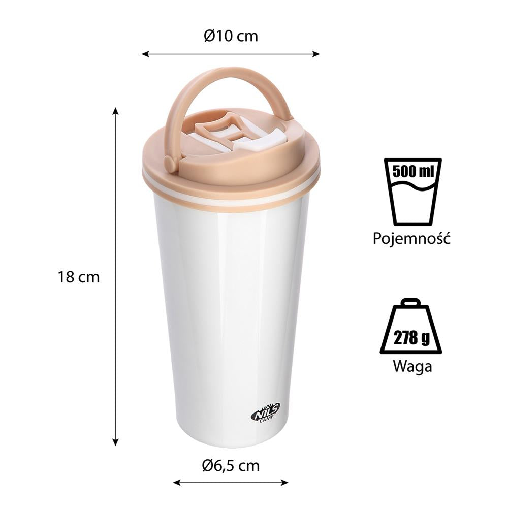 NILS Thermobecher 500 ml Edelstahl weiß rutschfest mit Griff für Outdoor Alltag