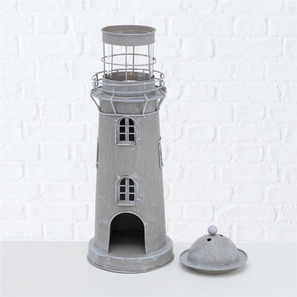 BOLTZE Laterne Leuchtturm 2-teiliges Set Metall Glas grau weiß Usedlook Skandi Deko