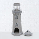 BOLTZE Laterne Leuchtturm 2-teiliges Set Metall Glas grau weiß Usedlook Skandi Deko