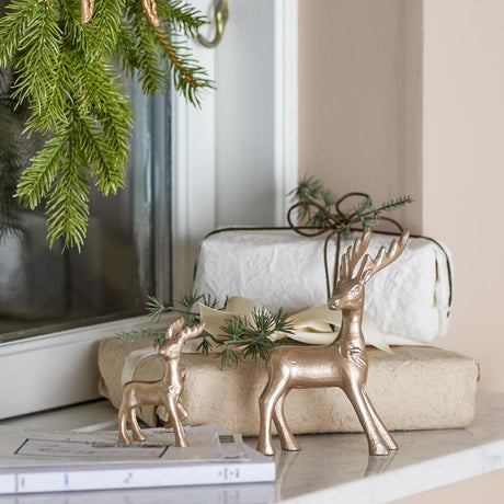 Bloomingville Kila Deko, Gold, Aluminium Rentierfiguren 2er Set Weihnachten