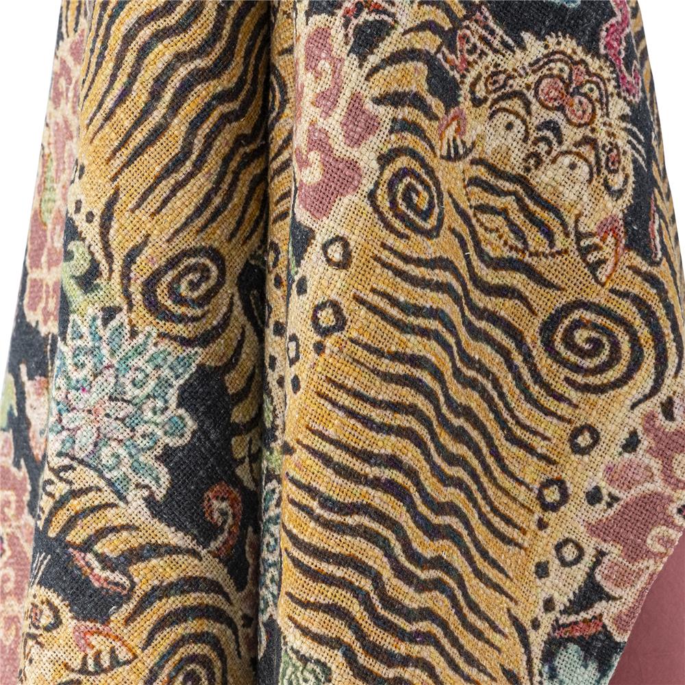 Bloomingville Lester Decke 152x127 cm bunt - Baumwolldecke mit Tigermotiv für Sofa & Wohnbereich