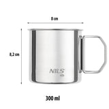 NILS CAMP Edelstahl Campingbecher Set 300 ml - 4 leichte Outdoor Becher mit Klappgriff