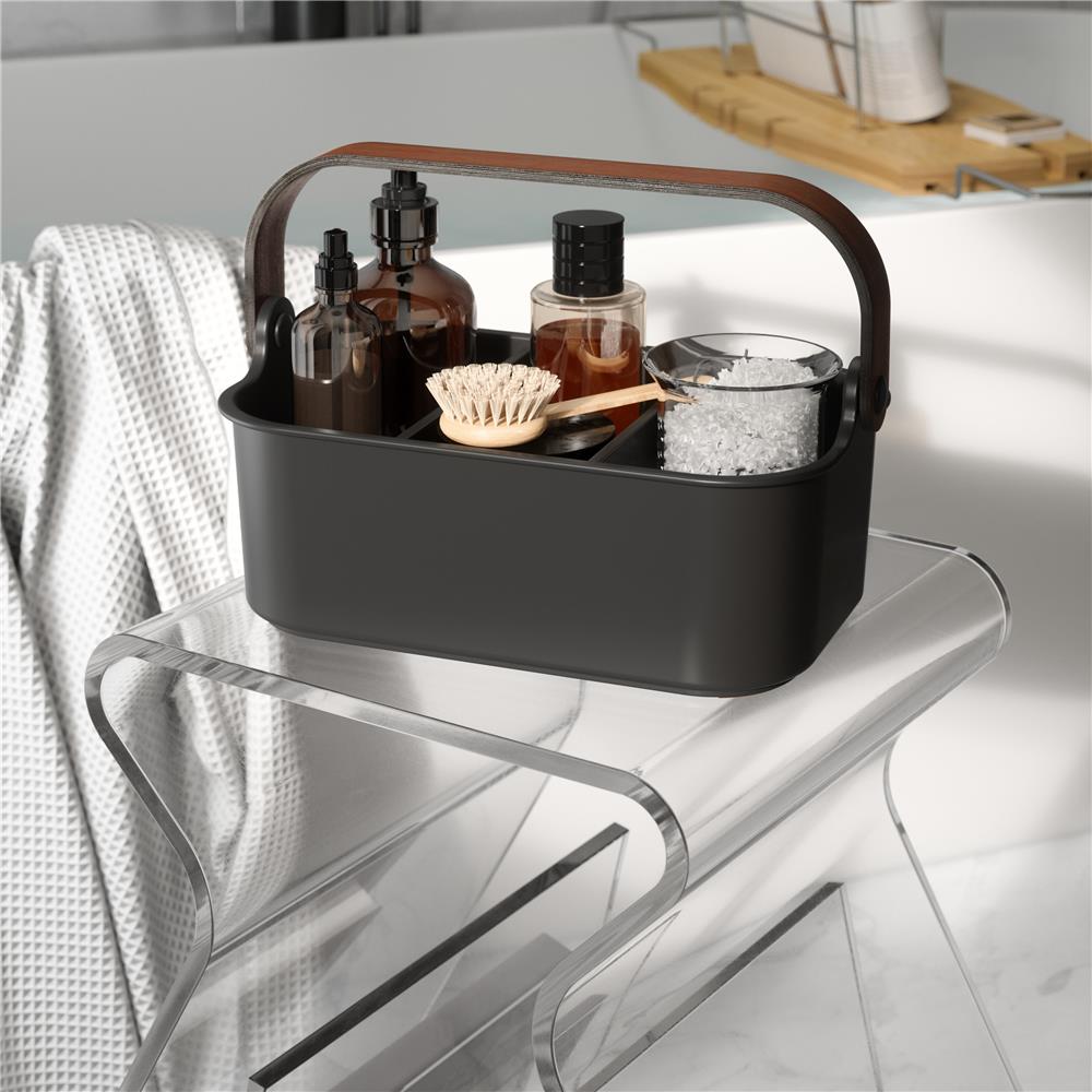 Umbra Bellwood Vorratsschrank Organizer mit 3 Fächern, mittlerer Aufbewahrungsbehälter in Schwarz/Walnuss