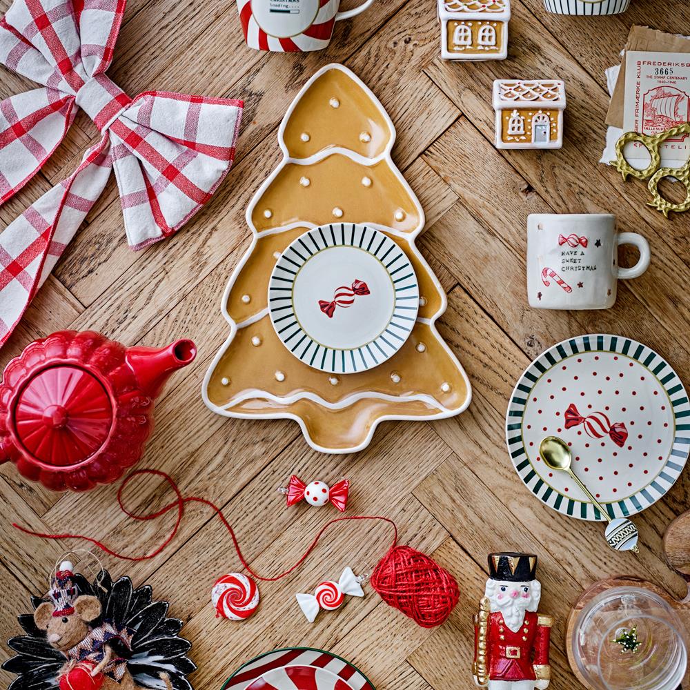 Bloomingville Yule Weihnachtsteller, Bunt, Steingut 16 cm mit Karamellmotiv