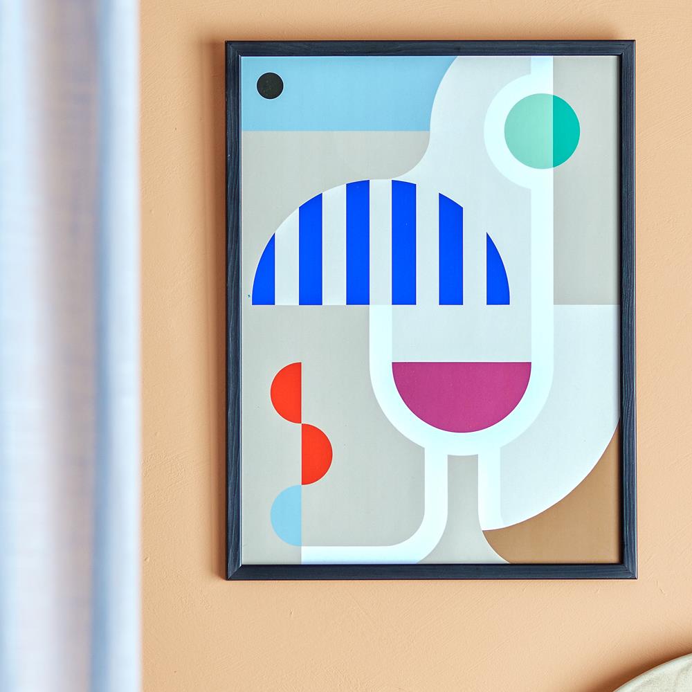 Bloomingville Wine Illustration mit Rahmen aus Kiefer – modernes Wandbild für Küche & Wohnzimmer
