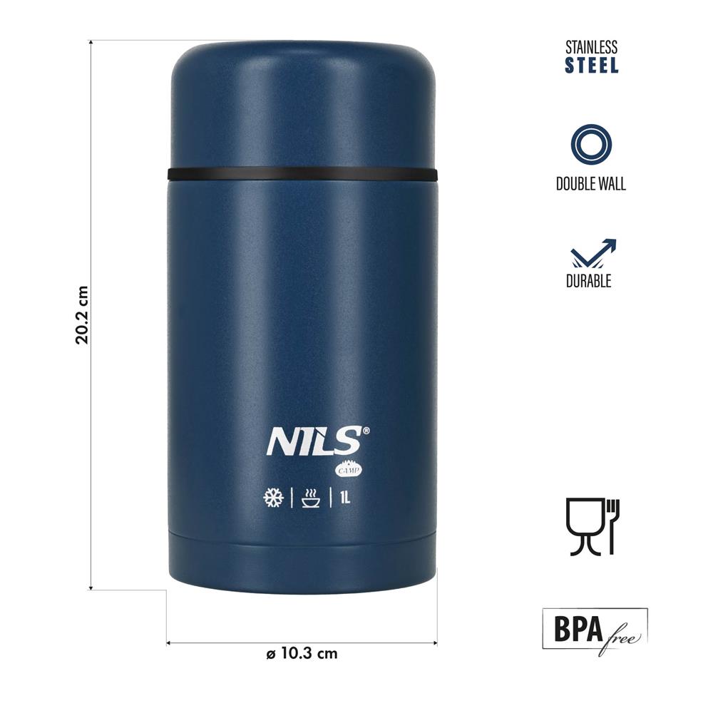 NILS CAMP Thermobehälter 1L Edelstahl blau Lunchbox für Essen warm kalt