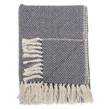 Bloomingville Decke Barry 160x130 cm Blau Baumwolle mit Fransen Tagesdecke Kuscheldecke