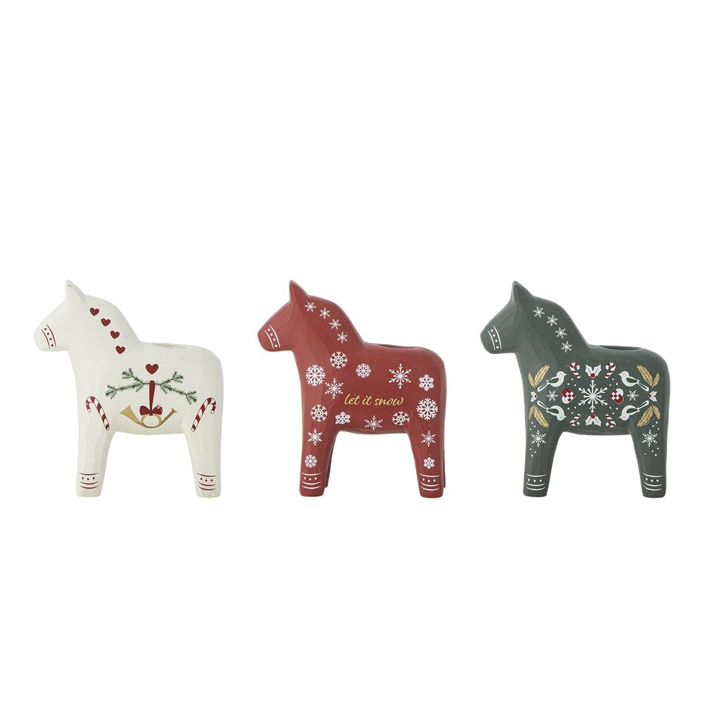 Bloomingville Siffer Kerzenhalter Pferd, Rot, 3er Set Weihnachtsdeko