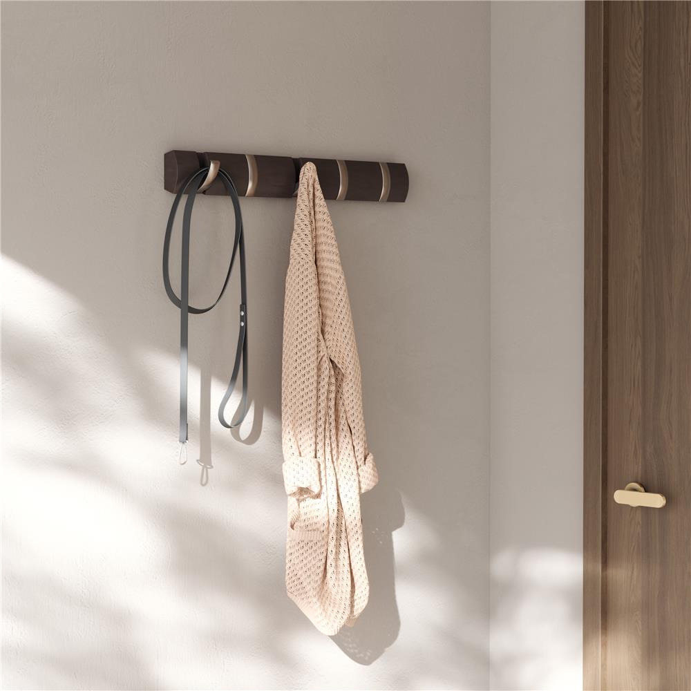 Umbra Flip Wandgarderobe, Garderobenleiste in Treibholz, mit 5 beweglichen Haken in Nickel