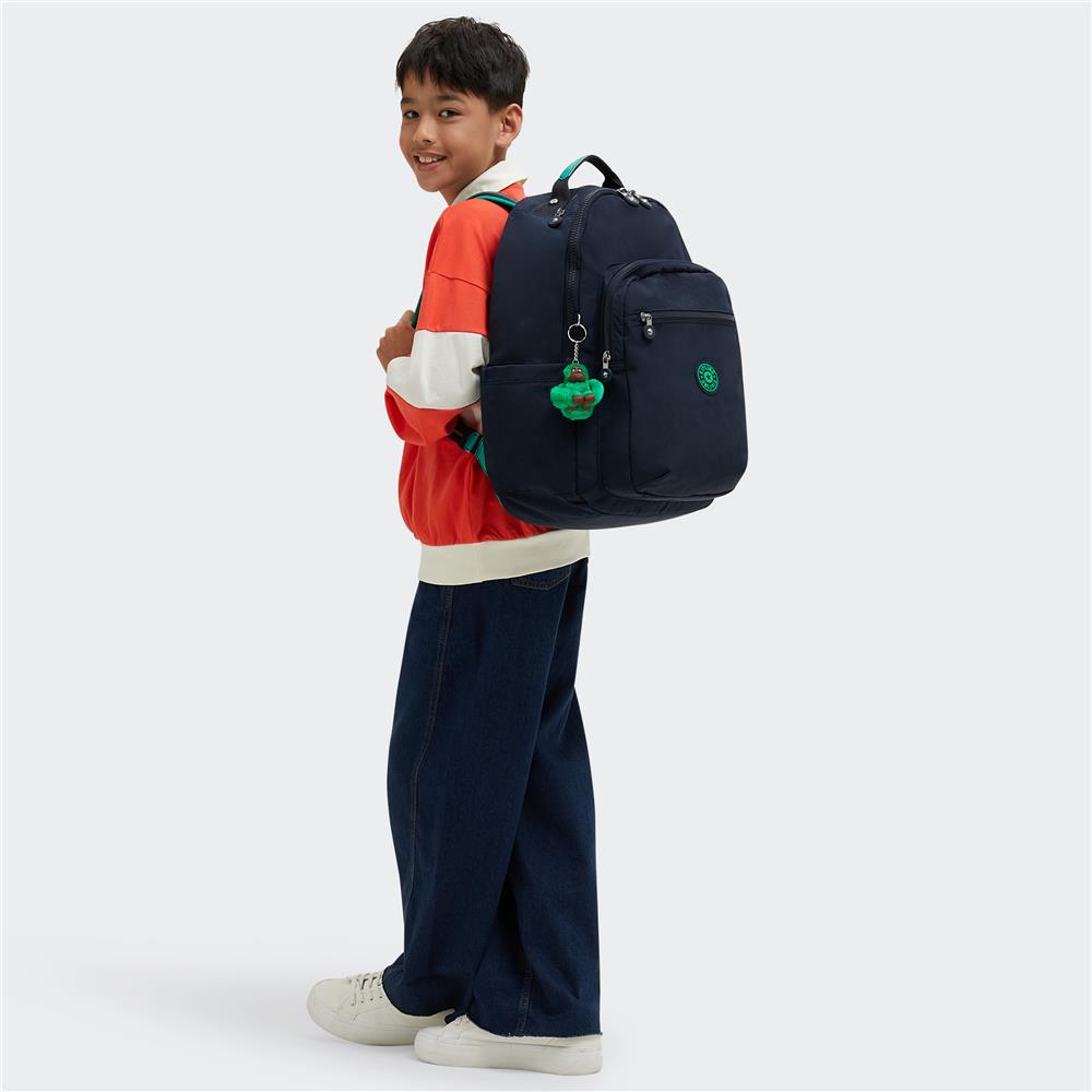 Kipling SEOUL L, Großer Rucksack, Blue Green Block (blau), 27L, mit 15-Zoll-Laptopfach