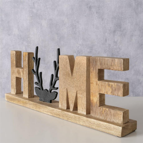 BOLTZE Schriftzug Vilbert – HOME-Deko aus Holz & Metall mit Hirschgeweih, 46,5 cm