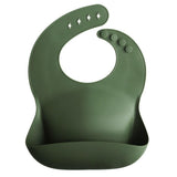 Mushie Silikon-Lätzchen, Forest Green, mit Auffangschale, BPA-frei